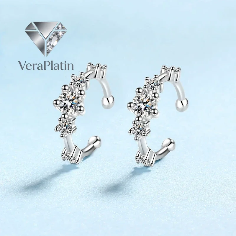 

VeraPlatin Daughter Birthday Gift 18K White Gold Clip Earrings Women Wedding 0.64CT Moissanite Diamond PT950 Girl Friend Valenti