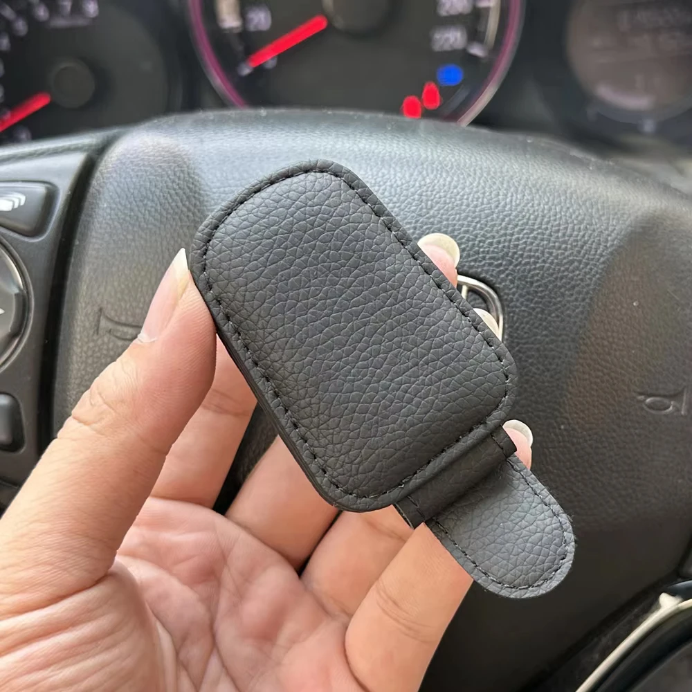 Car Sunglasses Holder Car Magnetic Leather Clip Card Ticket Holder Auto Sun Visor Glasses Box Decoration Accessories Universal