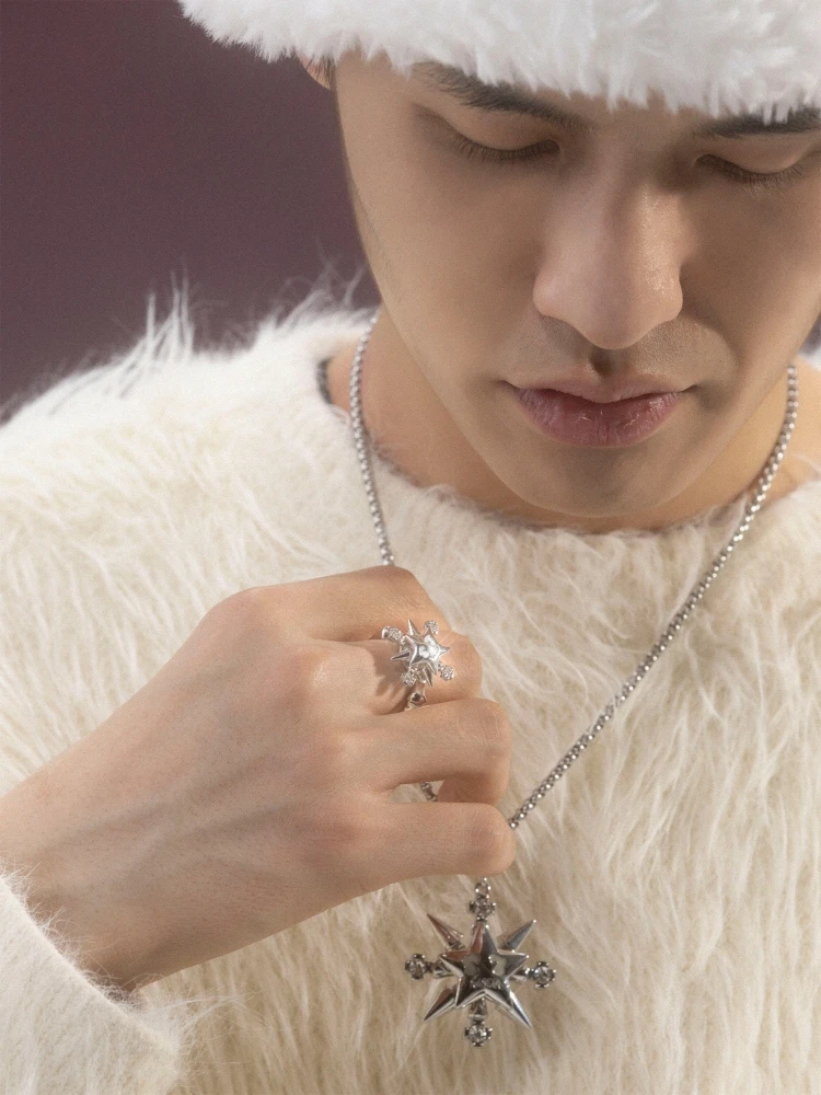 القوطية الشرير الهيب هوب خواتم محظوظ ستار Smiling الوجه الزركون ليلة ضوء دوران خاتم Charm Charm للنساء الرجال المجوهرات هدية #3