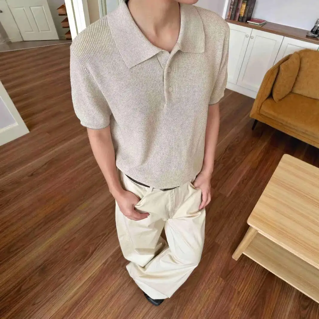 Herren-Kurzarm-T-Shirt 2025, Herbst-Strickpullover aus Baumwolle, neuer Luxus-Preppy-Stil, entspannt, atmungsaktiv, kurzärmelig, Basisschicht