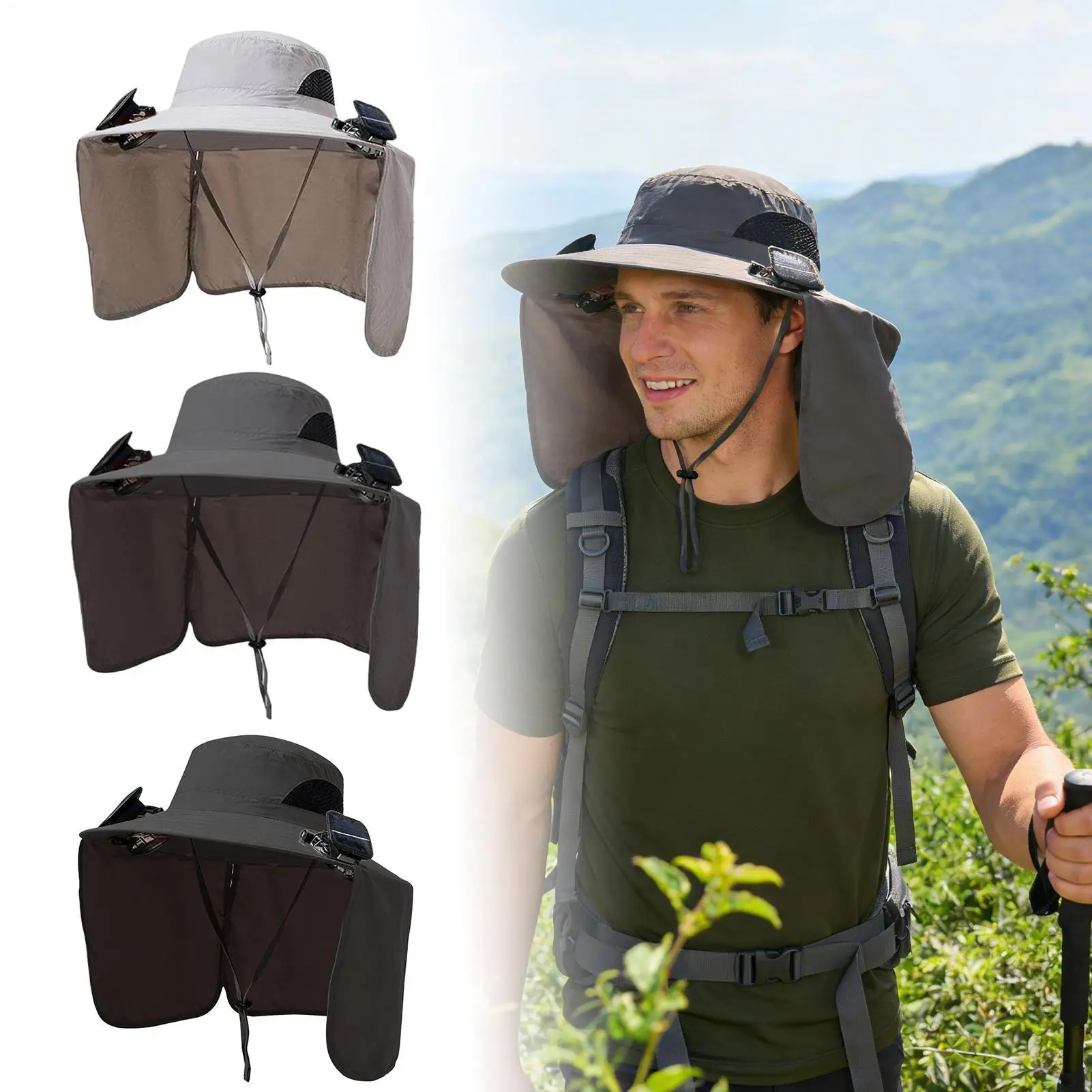 

Hat With Fans Wide Brim Breathable Summer Headgear Foldable Sun Hats For Men With 2 Solar Fans For Women Men Gardening Hiking