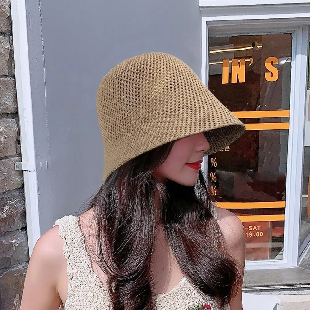 Foldable Travel Sun Hat Stylish Women's Hollow Out Fisherman Hat for Sun Outdoor Leisure Breathable Panama Cap