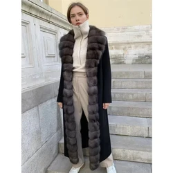 Wool Coats For Woman Natural Fox Fur Collar Best Selling Real Fox Fur Women's Long Coat