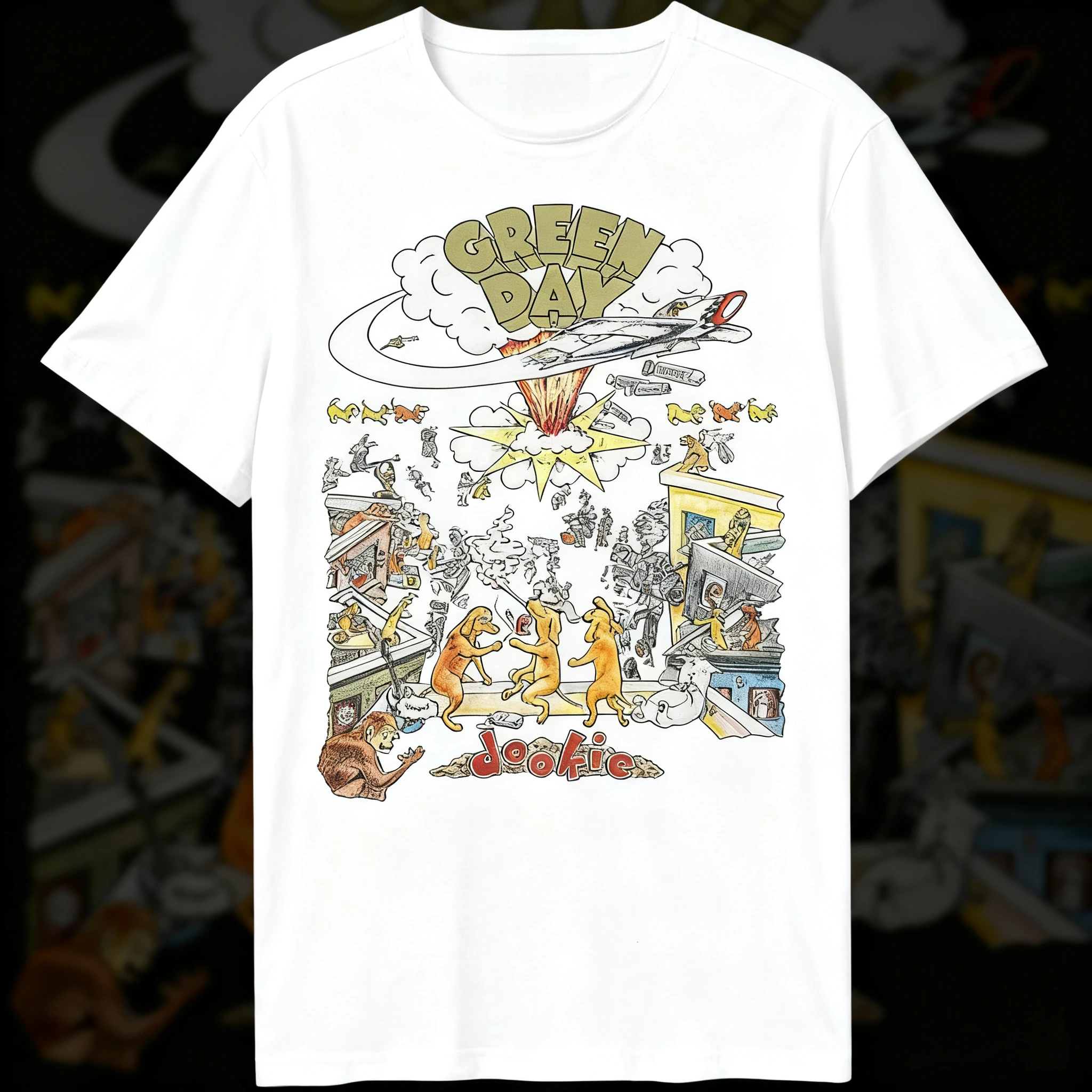 تي شيرت Green Day's "Dookie" ألبوم فحمي رمادي فرقة موسيقية تي شيرت للجنسين ملابس الشارع مريحة ومتعددة الاستخدامات تي شيرت عبر الموسم