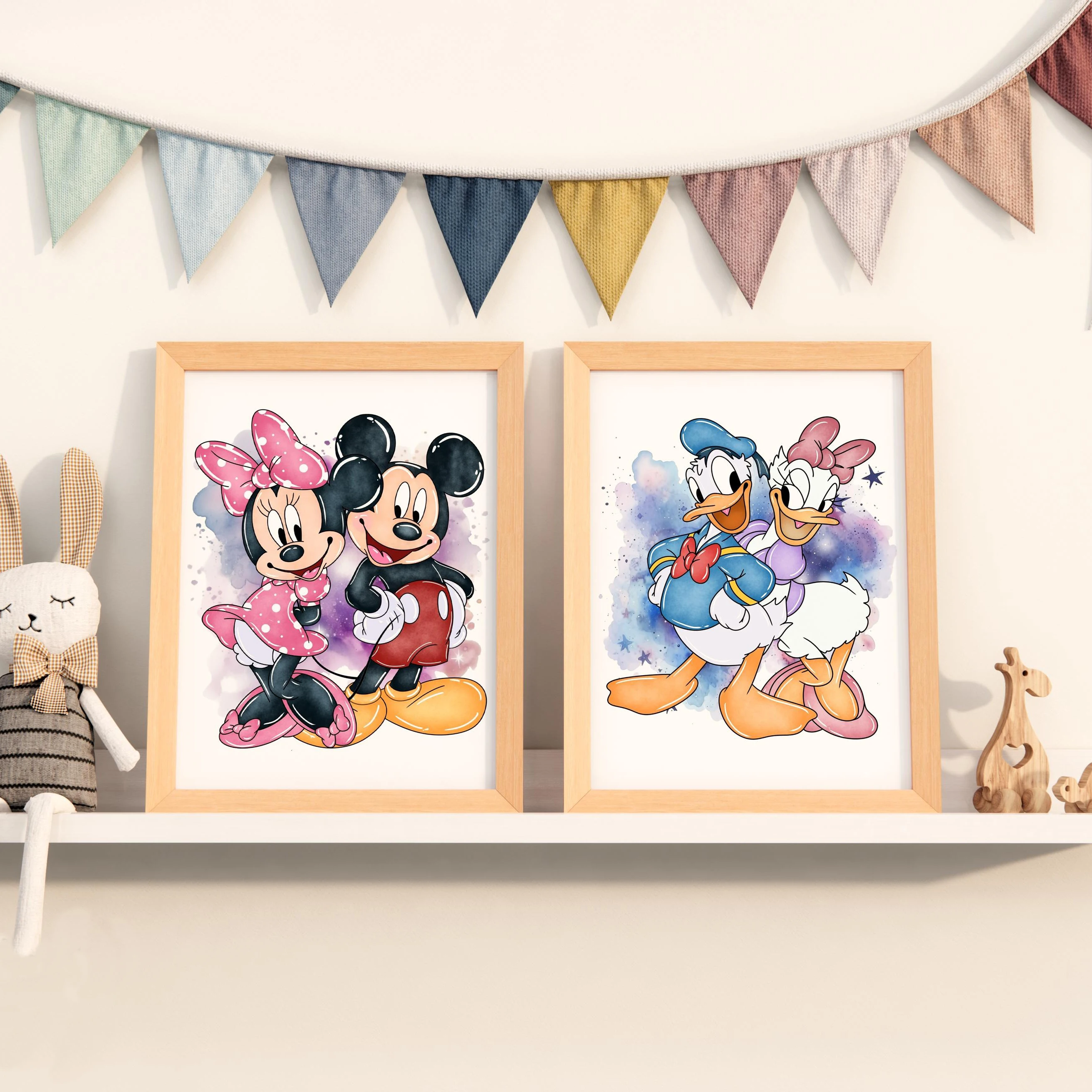 

Mickey Mouse and Friends Watercolor Wall Decor Disney Style Kids Room Decor Mickey Minnie Canvas Print Art Poster Home Decor