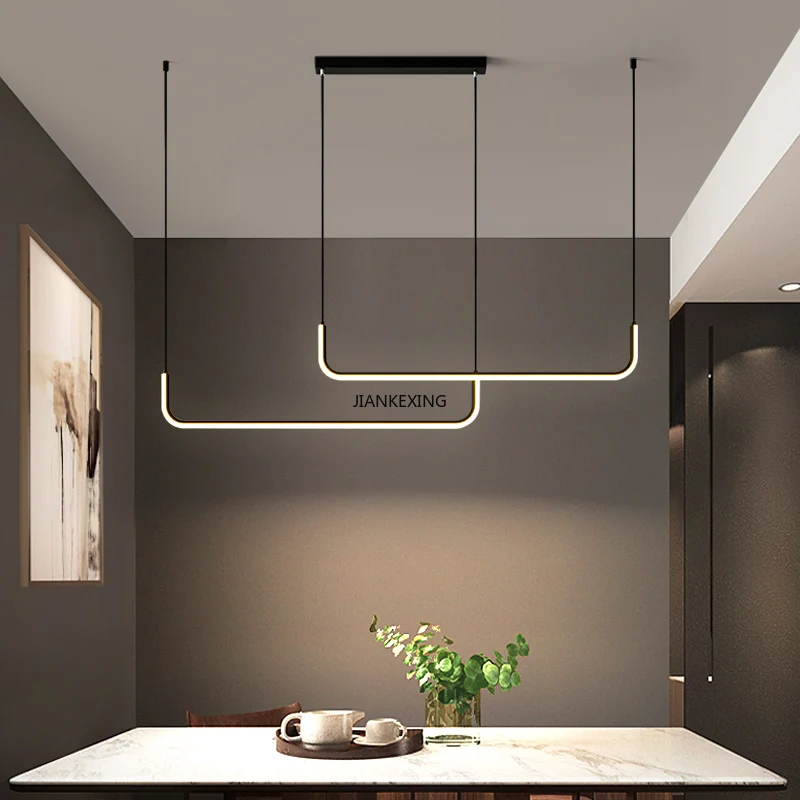 Moderne Eenvoudige Ledkroonluchter Zwart Goud Dimbaar Voor Keukentafel Eetkamer Suspensionhuis Decor Verlichting Lusters Armaturen