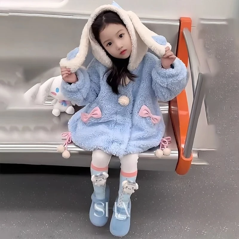 

Kawaii Cinnamoroll Sanrio Children Cute Cartoon Plush Warm Coat Cotton Padded Jacket Blouse Christmas Gifts for Kids