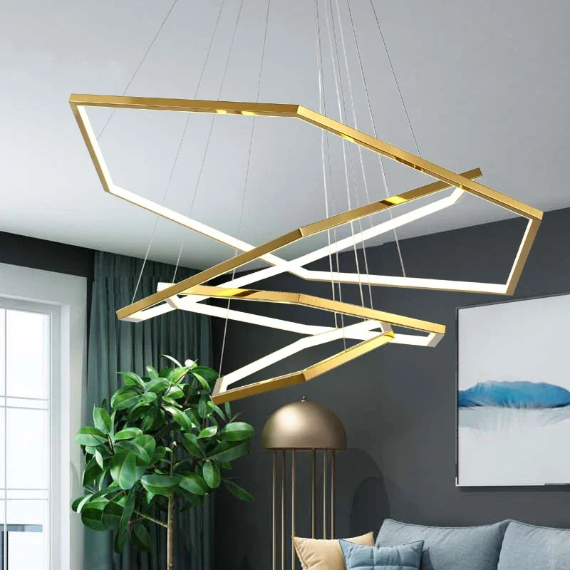 

Minimalist Hexagon Luxury Pendant Light 40 60 80 100CM Rings Stainless Steel Pendant Lamp Suspension Light for Living Room Hotel