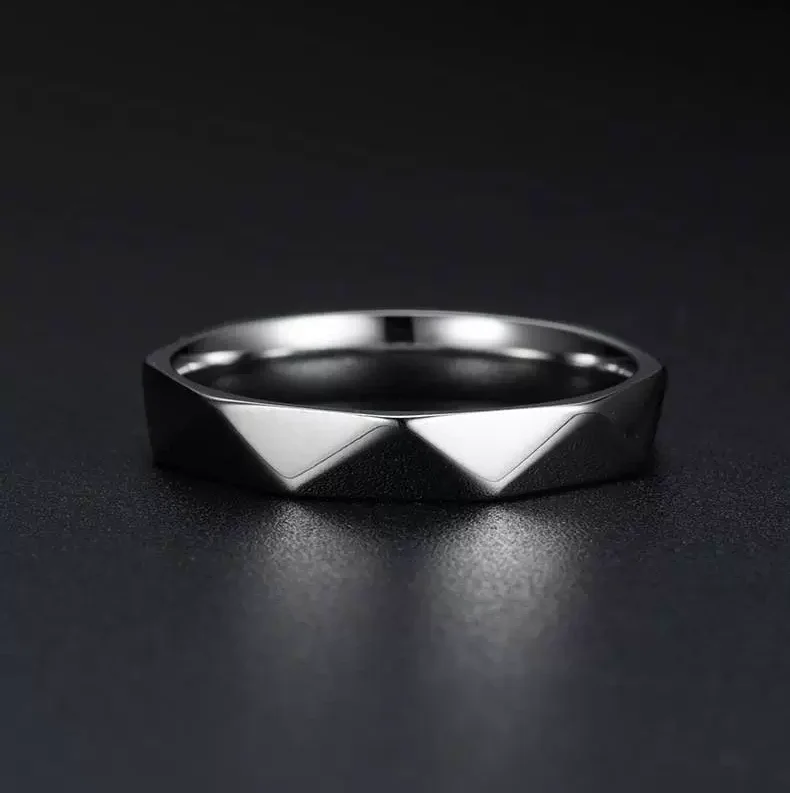 4mm punk geometric diamond ring, women's niche personality, simple ring, geometric titanium steel cutting neutral rings