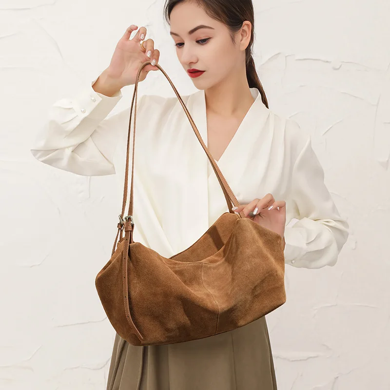 

2026 Women’s High-End Suede Leather Bag Versatile Commuting Crossbody & Armpit Shoulder Handbag KZ018 Shoulder Handbag