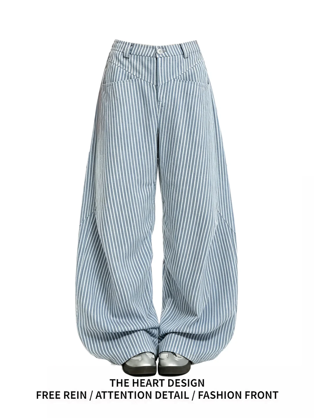 

Retro American Blue Striped Denim Jeans Women's Summer 2026 Slimming High Waist Wide Leg Straight Cut Floor-Length Pants