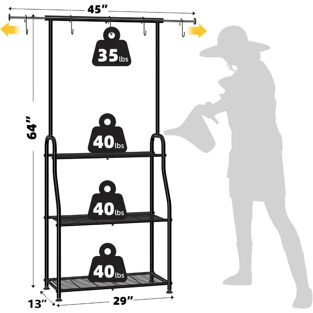 Heavy Metal 3-Layer Suspended Plant Rack, Indoor Plant Rack, Hold Multiple Flower Pots, Black