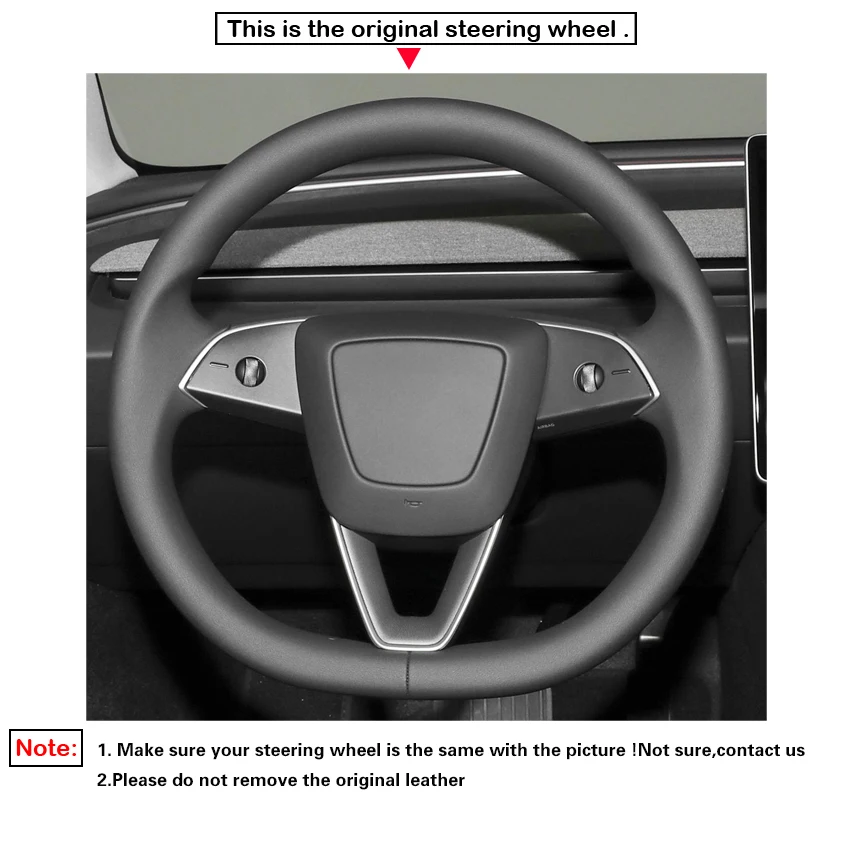 Black Faux Suede Hand-stitched Soft No-slip Car Steering Wheel Cover Braid For Tesla Model X Model 3 Highland 2023 2024