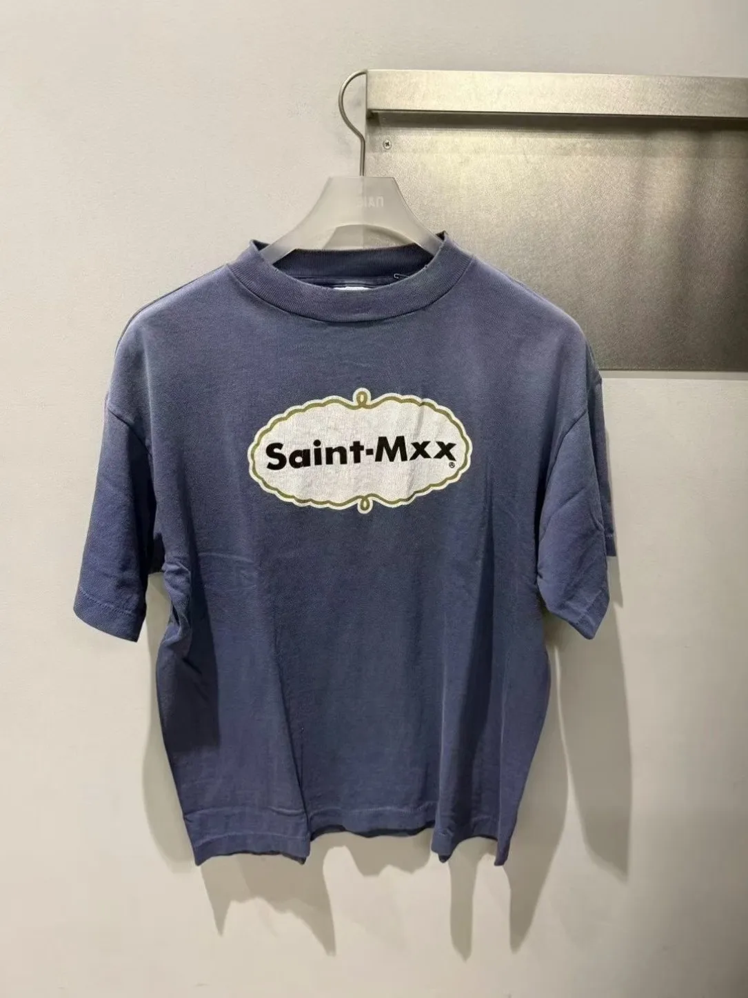 

Saint Mx6 SS26 American Style round Neck Short Sleeve T-Shirt Men Women Casual Loose Fit Cotton Vintage Washed Oval Emblem Print