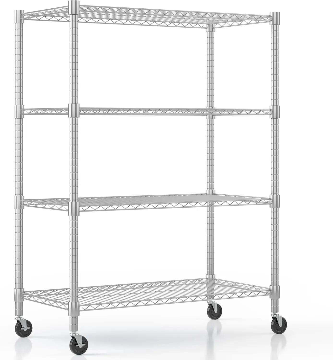 

4-Tier Heavy Duty Steel Wire Rack Storage Shelving, Adjustable Metal Storage Shelves with Wheels, 72''H Wire Shelf for K