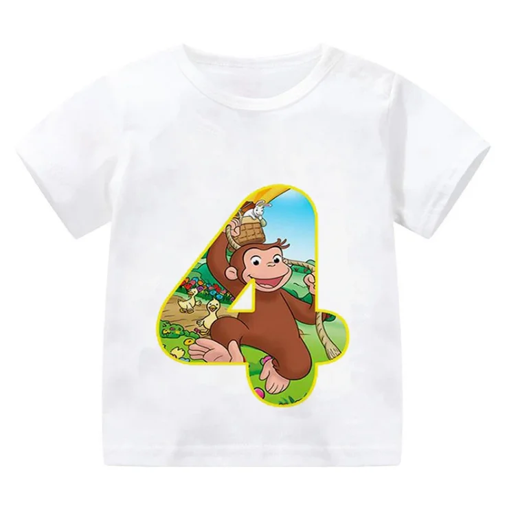 Summer Funny Monkey Print Cartoon Boys Clothes 2 3 4 5 6 7 8 9 Years Birthday Number Kids T Shirt Tops