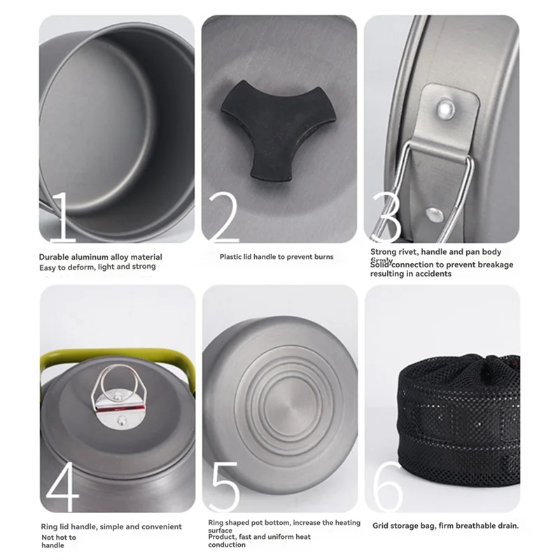 

Camping Tableware Outdoor Cookware Set Outdoor Cooking Pot Frying Pan Picnic Kitchen Travel Portable Teapot