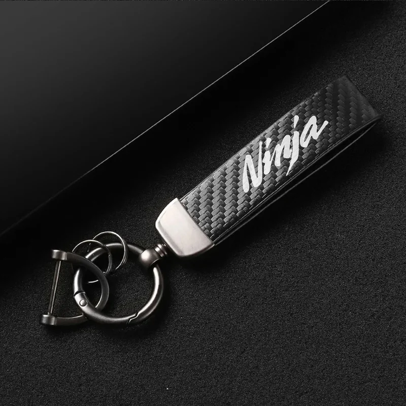 1PCS Leather Carbon Fiber Motorcycle Key Chains KeyChain For Kawasaki ninja400 ninja650 ninja 250 250r 2024 2025 Accessories