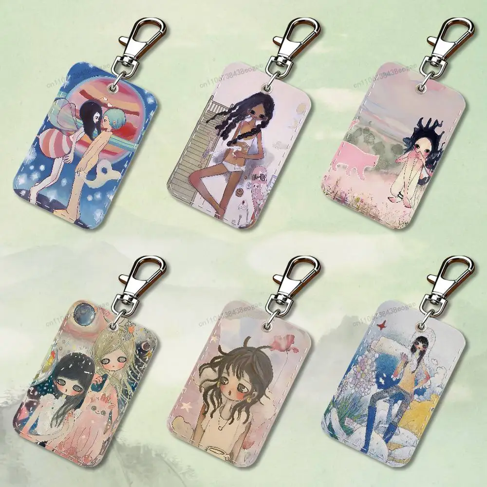 

Art A-Aya T-Takano Funny Rectangle Card Case Keychain Access Card Bag Key Tag Ring Leather Card Holder Key Ring Access