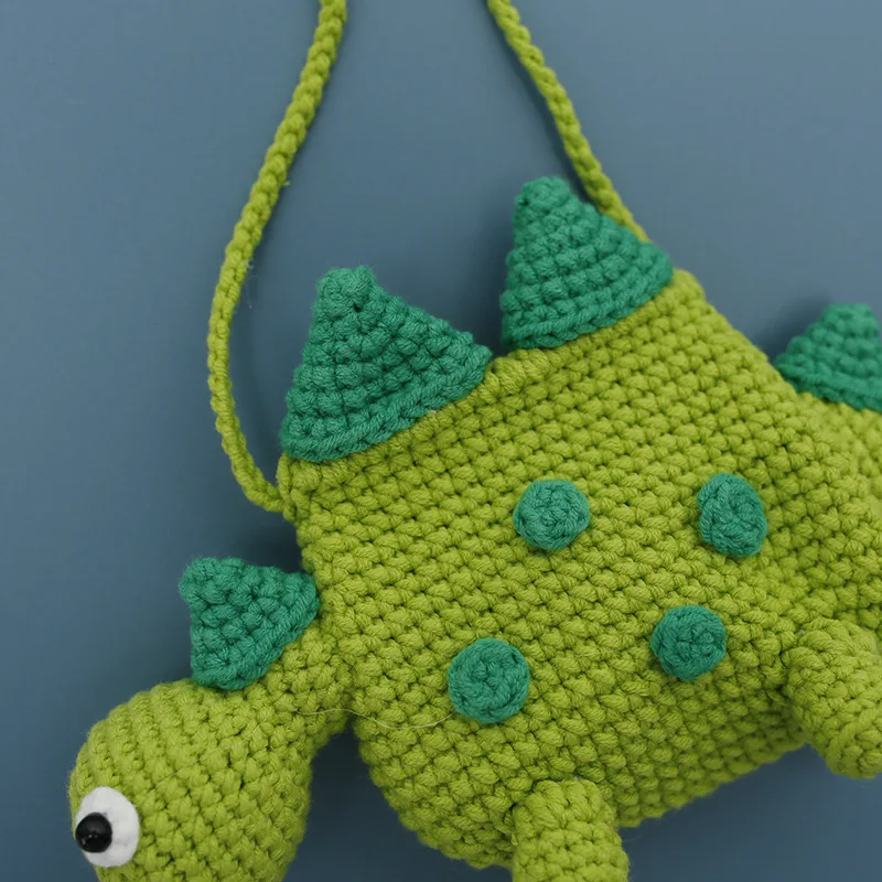 手作り子供かぎ針編み恐竜型小型サイドスリングショルダーバッグ少年少女ニットスタイリッシュなミニ電話フラップポーチクロスボディバッグ