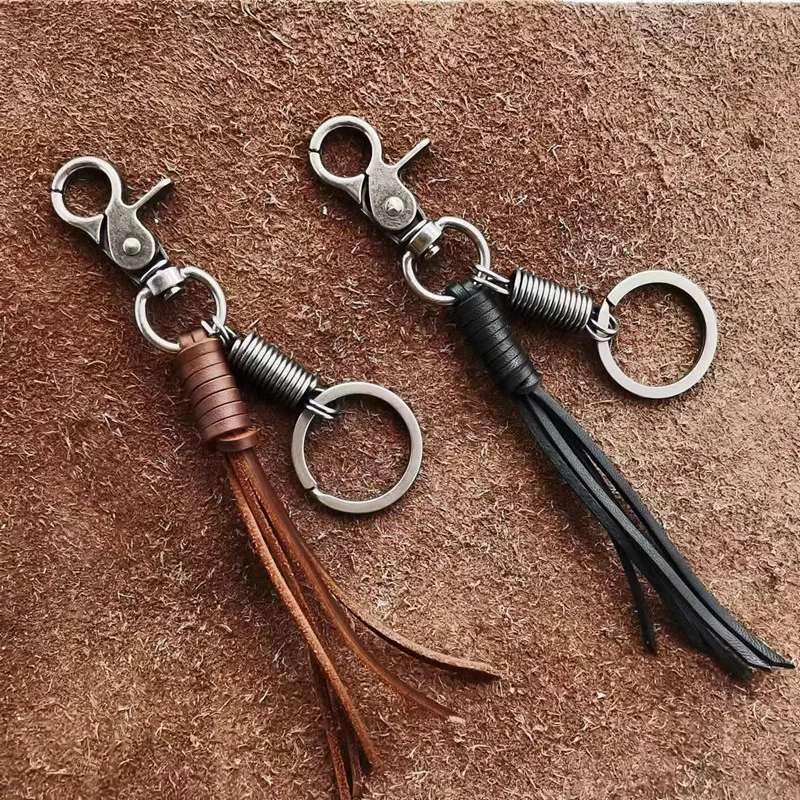 New Fashion Cowhide Tassel Key Chain Women Cute KeyChain Bag Accessory PU Leather Tassels Car Key Ring Fringe Jewelry