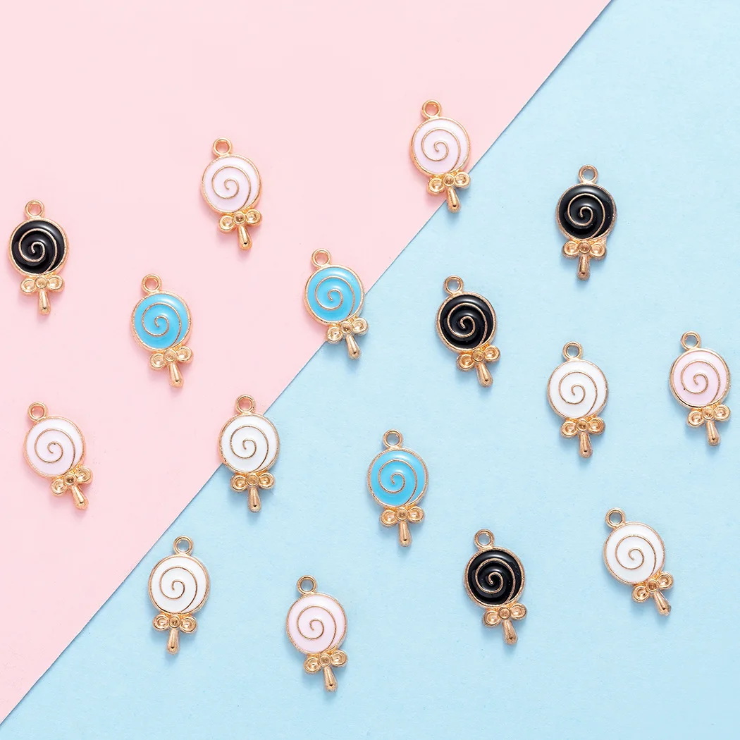 10pcs/lot Enamel Charms Lovely Candy Lollipop Charms DIY Jewelry Making Accessories Candy Pendants Earrings Bracelet Wholesale