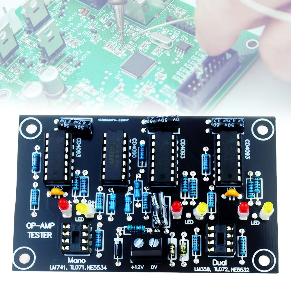 Häufig verwendeter Operationsverstärkertester DC 12 V 100 mA Einzelner Operationsverstärker OP AMP Tester TL071 TL072 TL081/082