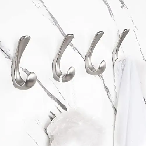 

4 Pack Brushed Nickel Wall Mounted Towel Hooks – Modern Bathroom Robe & Towel Hook – Space-Saving Design