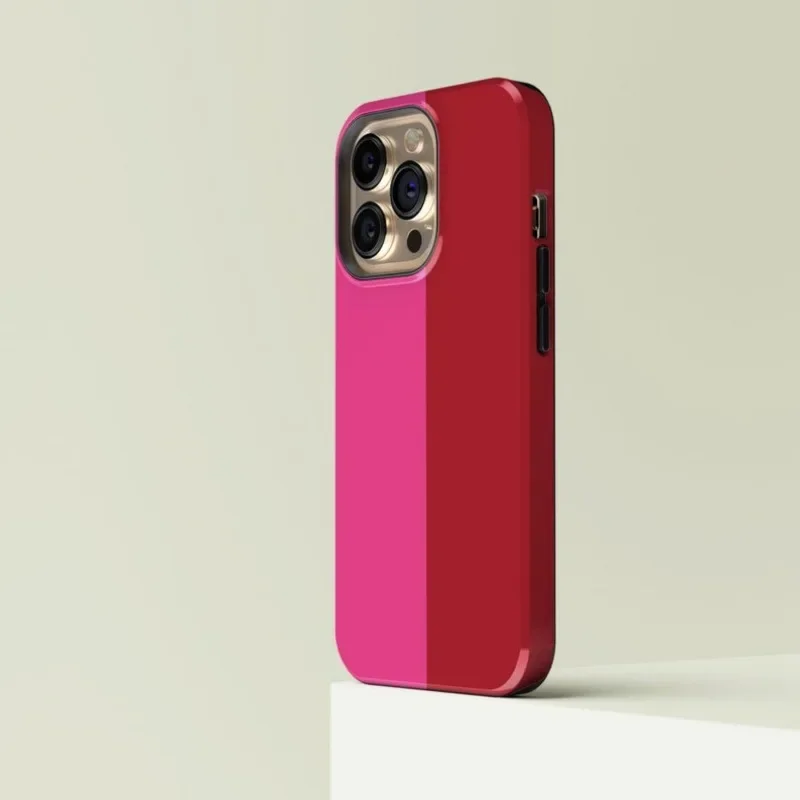 Zweifarbige, pink-rote Handyhülle für iPhone 16, 15, 14, 13, 12, 11, Pro Max Plus, luxuriöse doppellagige Rückseite