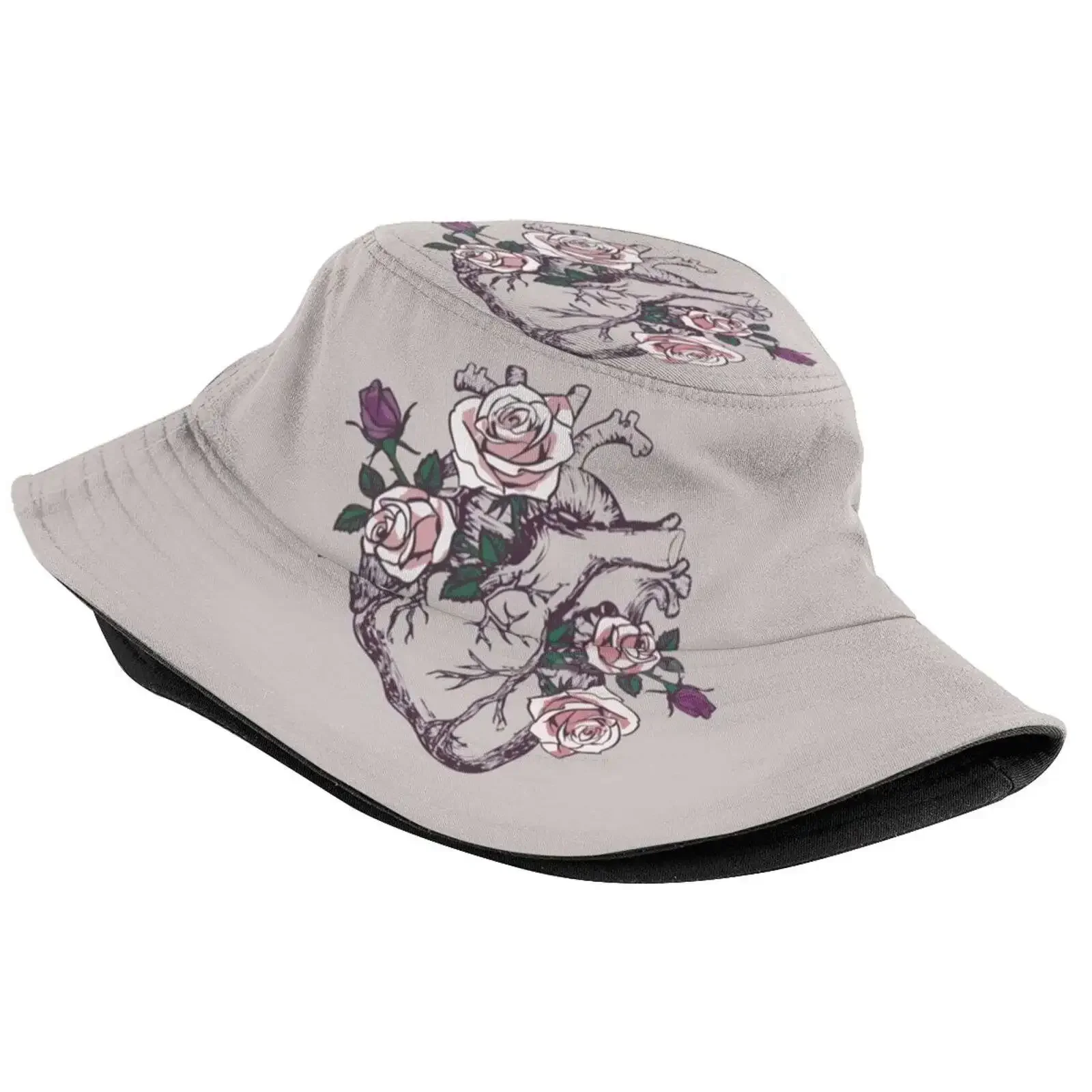 Anatomical Heart Floral Heart Anatomy And Flowers Cute Roses Sun Cap Fisherman Hat Bucket Hats Human Heart Anatomical Heart