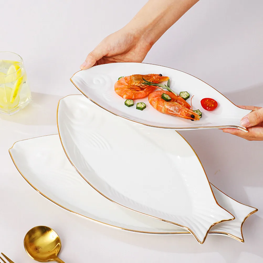 Fish Serving Plate Ceramic Creative Fish Shape Heat Resistant Food Dish for Steak Salad Dessert Fruit Coffee Shop Hotel