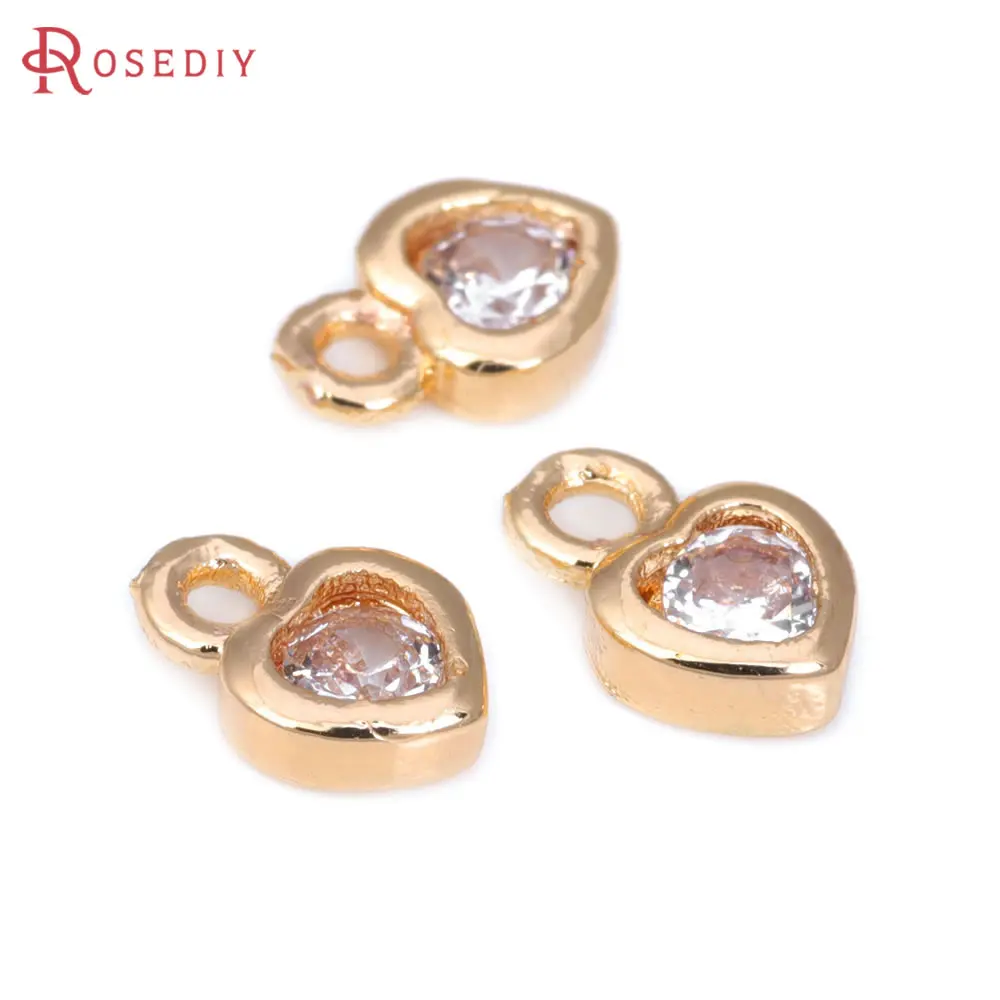 18K Gold Color Brass and Zircon Heart End Charms Pendants Jewelry Necklace Making Supplies Diy Findings Accessories Materials