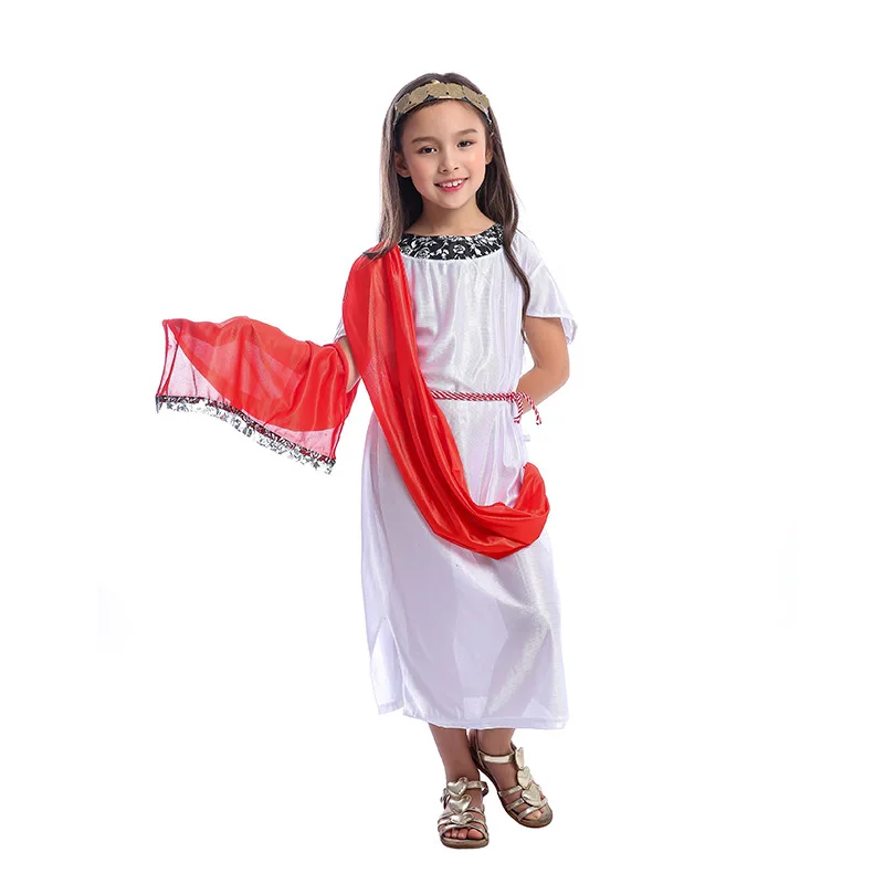 

Halloween Children Ancient Rome Queen Cosplay Costume Holiday Party Dress Set Girl White Fashion Stage Performance Clothes