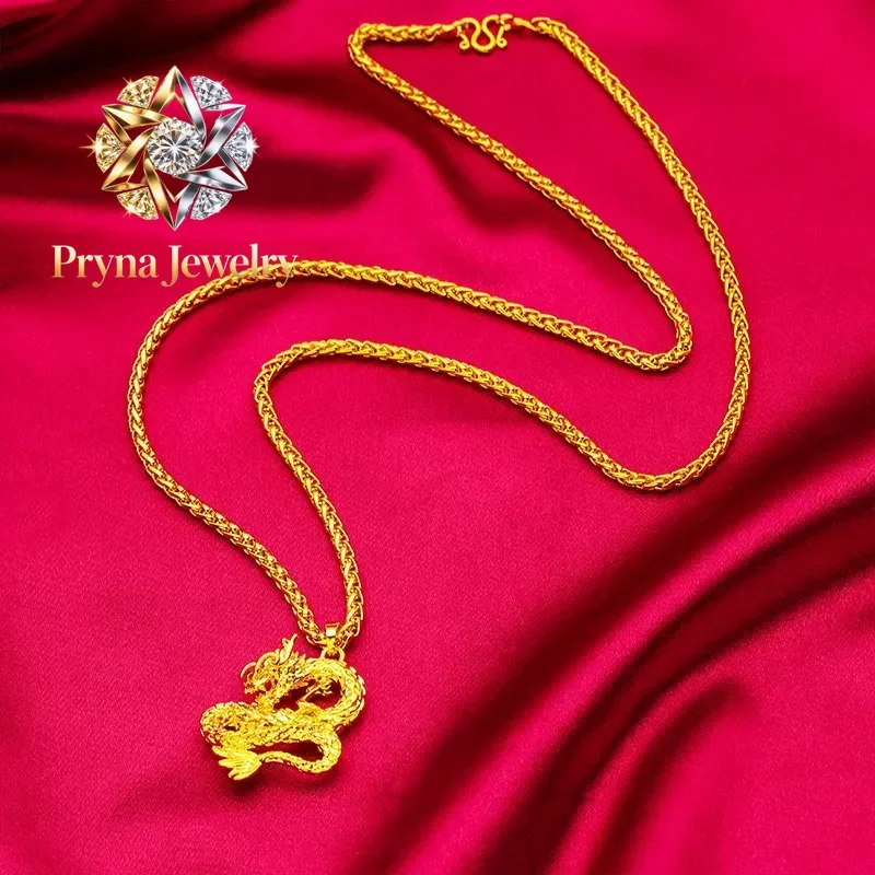 Pryna Jewelry  Men's 24K Gold (AU999) Overbearing Dragon Head Pendant | Two-tone matte gold, chiseled Dragon Spine Ode motifs
