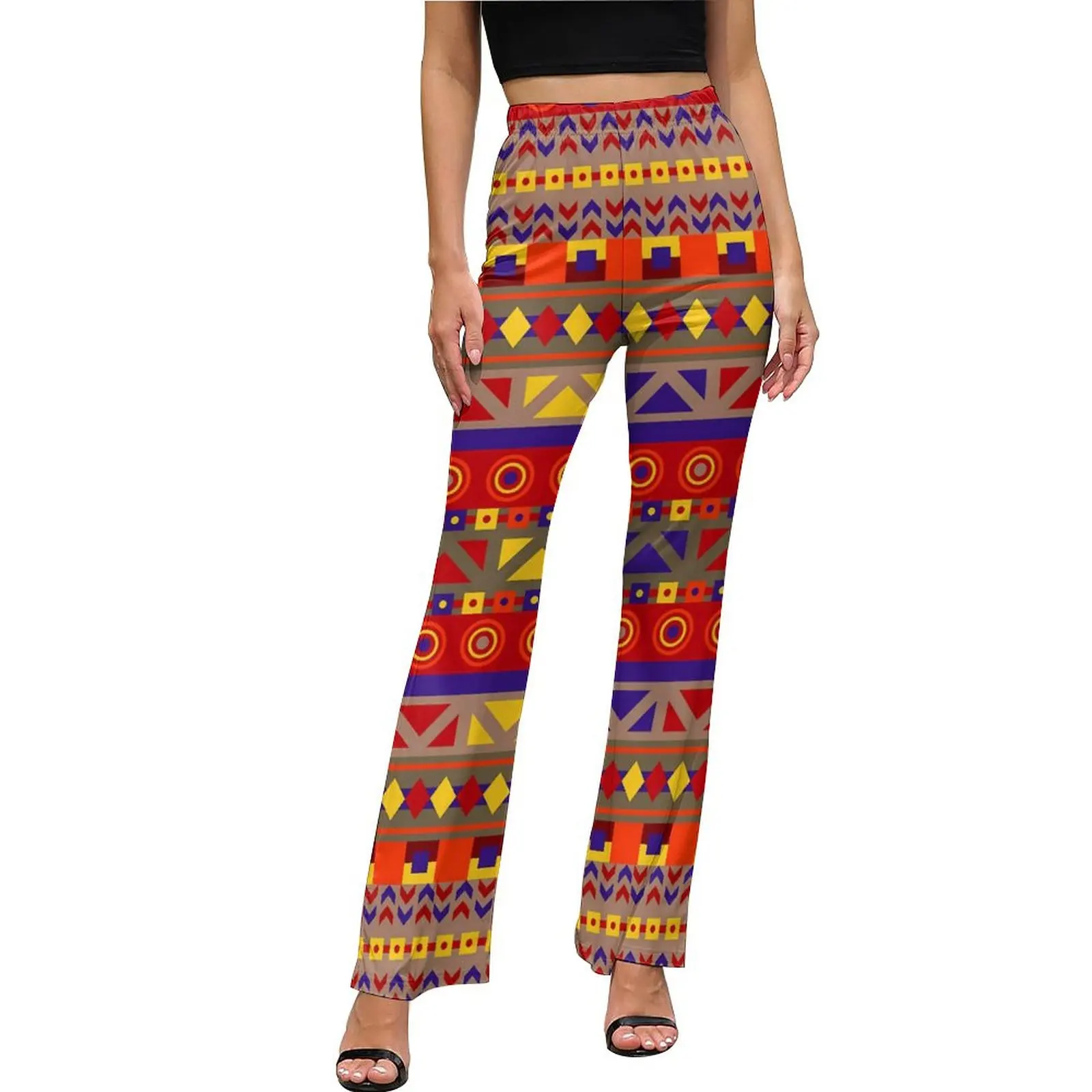 Color Vintage Ethnic Pants Retro Print Sexy Flare Trousers Summer Woman Printed Street Wear Slim Pants