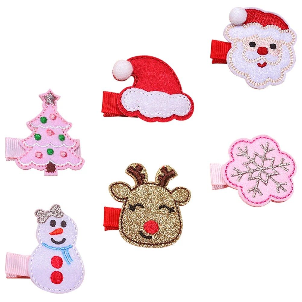 

6Pcs Xmas Hair Clips Christmas Barrettes Holiday Accessories Girls Gift Christmas Hair Decor Party Stage Snowflake Hat Clip