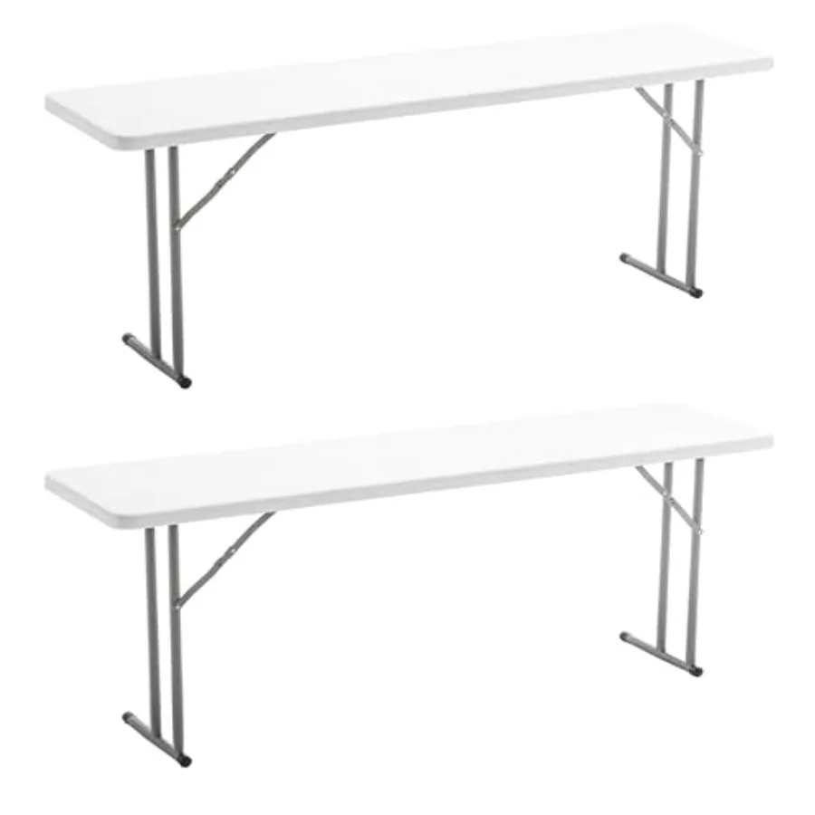 

8-Foot 96" Long White Plastic Folding Seminar Training Table Portable 18" Wide Narrow, 29" High, Events Indoor Outdoor Lightwei
