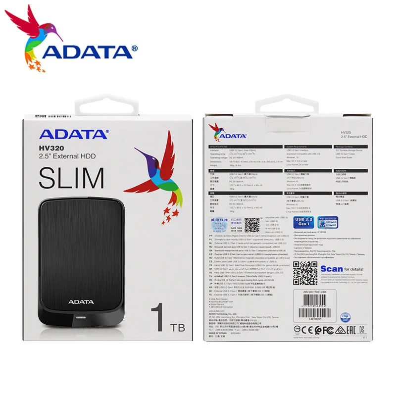 

ADATA HV320External HDD USB3.2 2.5-inch Slim Data Encryption Lightweight Ultra-Thin HV320 Hard Drive Disk For Desktop Laptop