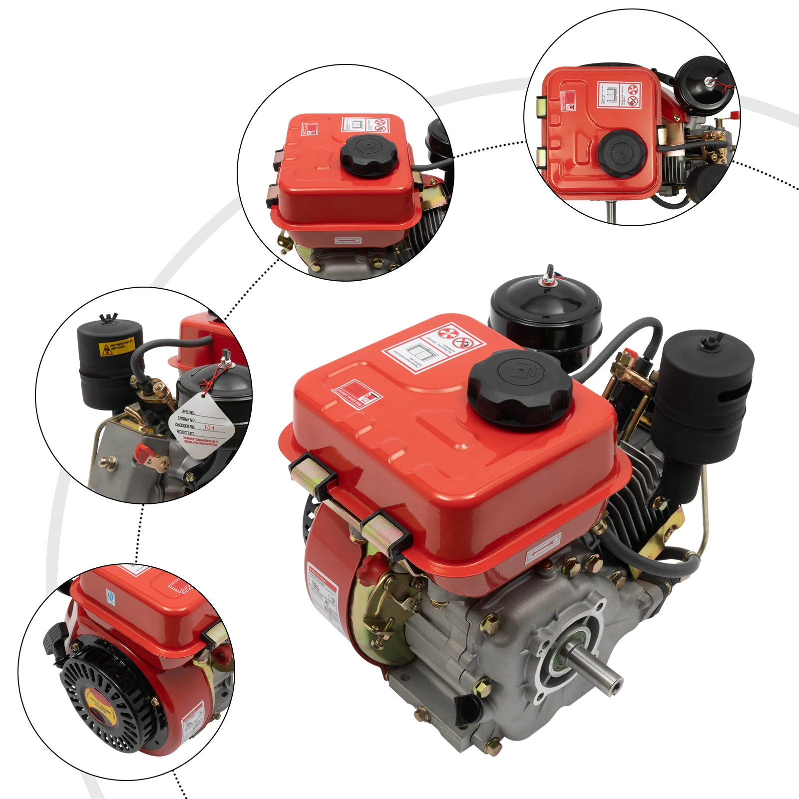 Motore diesel monocilindrico a 4 tempi 3HP Sistema di avviamento a strappo Motore diesel per tosaerba Go Cart Miscelatore di cemento (Rosso)