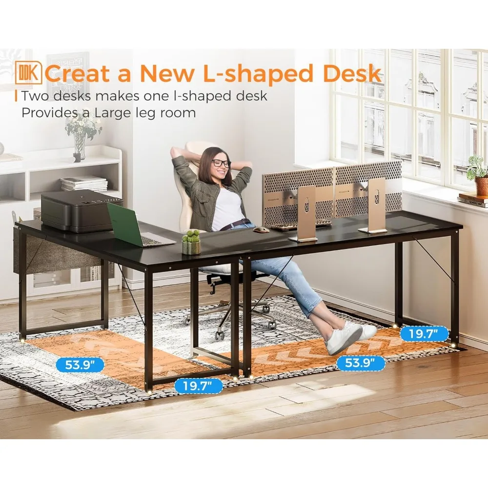 Computer Desk Large Office Desk, 55 Inch Gaming Desk with Storage, Modern PC Desk Work Table with Headphone Hook for Home Offic