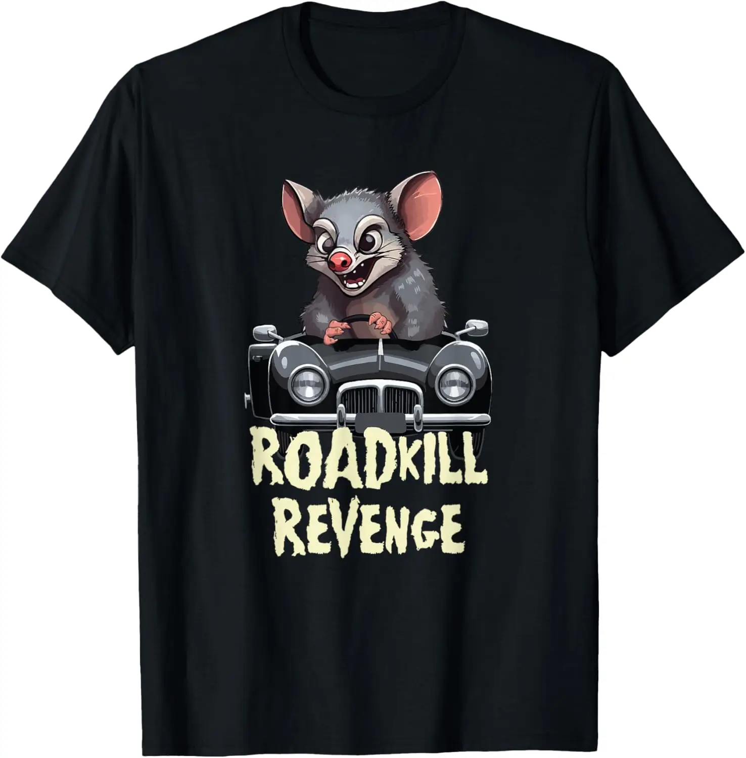 Roadkill Revenge Angry Evil Possum Driving Car Opossum T-Shirt