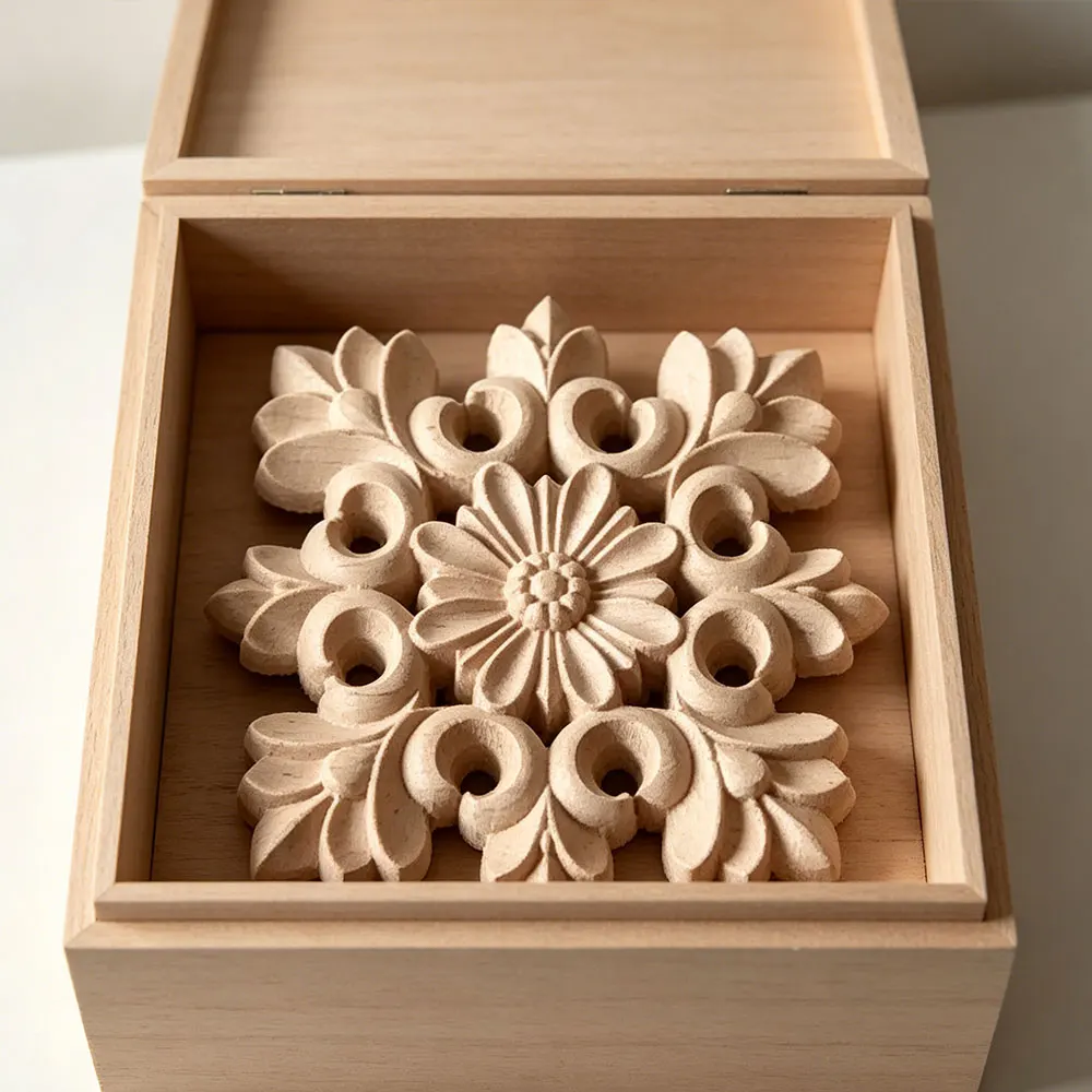 6/8/10CM Wood Appliques 10PCS Wood Carving Frame for Furniture Cabinet Door Bed Home Decor Wooden Figurine Flower Pattern Carve