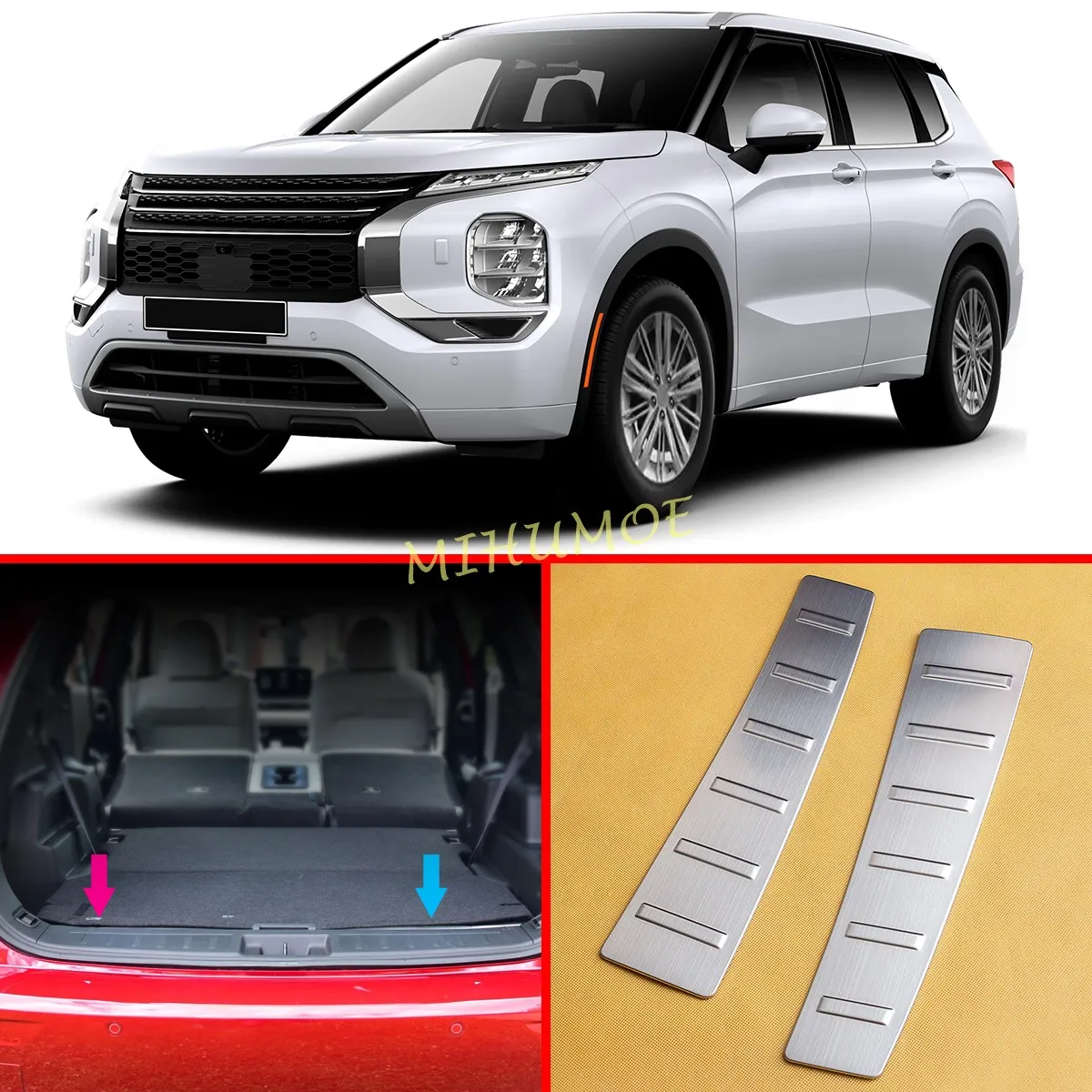 

For 2022-2025 Mitsubishi Outlander Steel Inner Rear Bumper Protector Door Sill Trunk Scuff Plate Trim Auto Parts Accessories