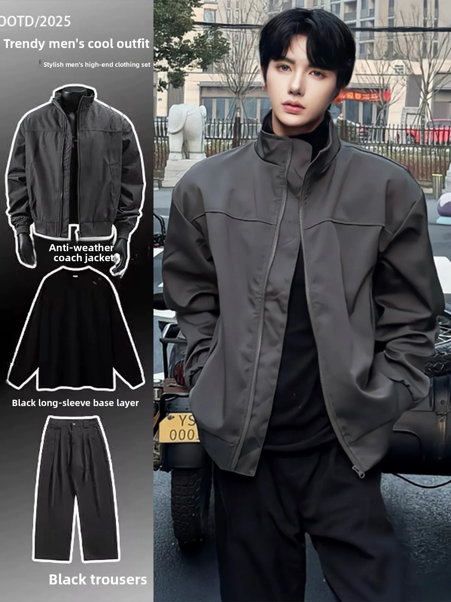 

American Style Short Baseball Jacket Men's Autumn Outfit Three-Proof 's Jacket Long Sleeve Youth Casual Sportswear