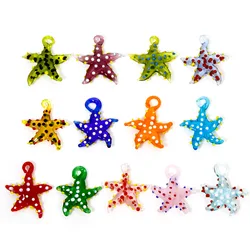 2 PCs 3D Starfish Dot Lampwork Glass Ocean Jewelry Pendants Necklace Charms Tiny Sea Star Fish Aquarium Decoration Accessories