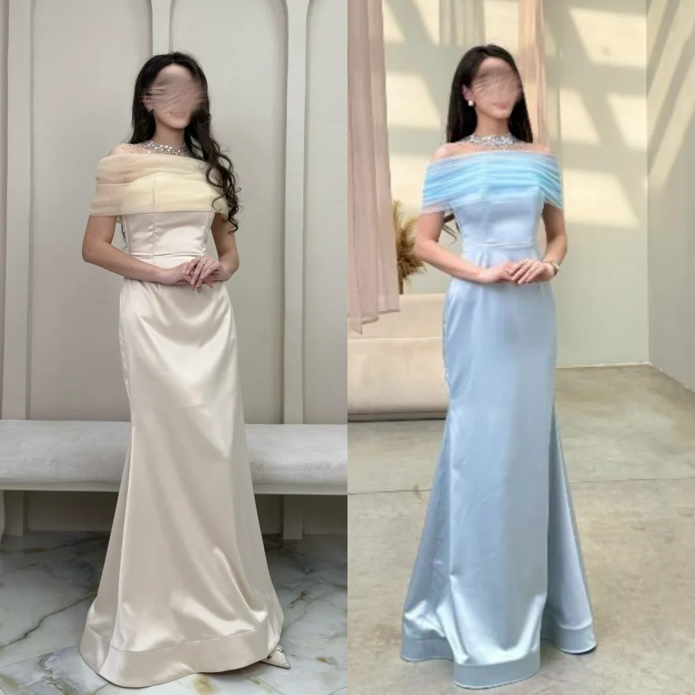 

Customized Jersey Charmeuse Sequined High Collar Trumpet Long Dresses Bespoke Occasion Party Gown Elegant Formal
