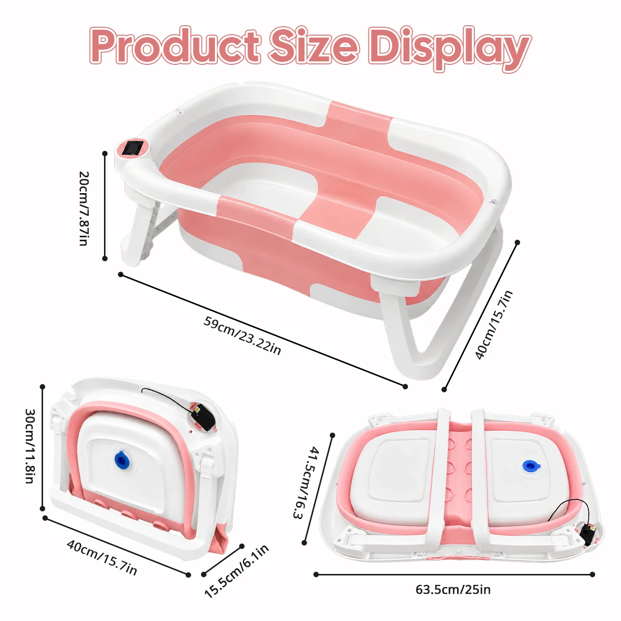 Foldable Baby Bathtub, Baby Bathtub With Soft Cushion And Thermometer, Portable Travel Baby Bathtub