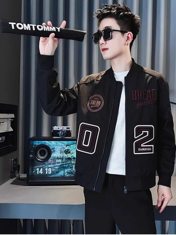 

Мужская куртка American Sle с вышивкой, модная повседневная модель, весна-осень, приталенный крой, из ткани Оксфорд, на молнии, ветрозащитная