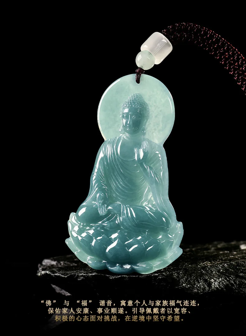 Natural Myanmar Jadeite Buddha Pendant Necklace Fashion Real Jade Jewelry Gemstone Designer Luxury Vintage Gifts for Women