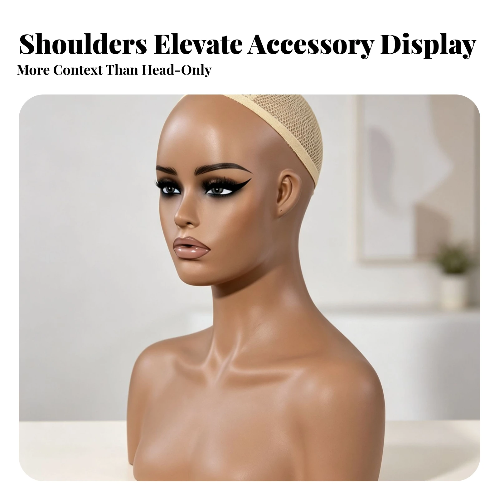 Female Mannequin Head with Hair Smooth Hairpiece Display Bust with Shoulders for Hairstylists, Storefront Displays, Salons